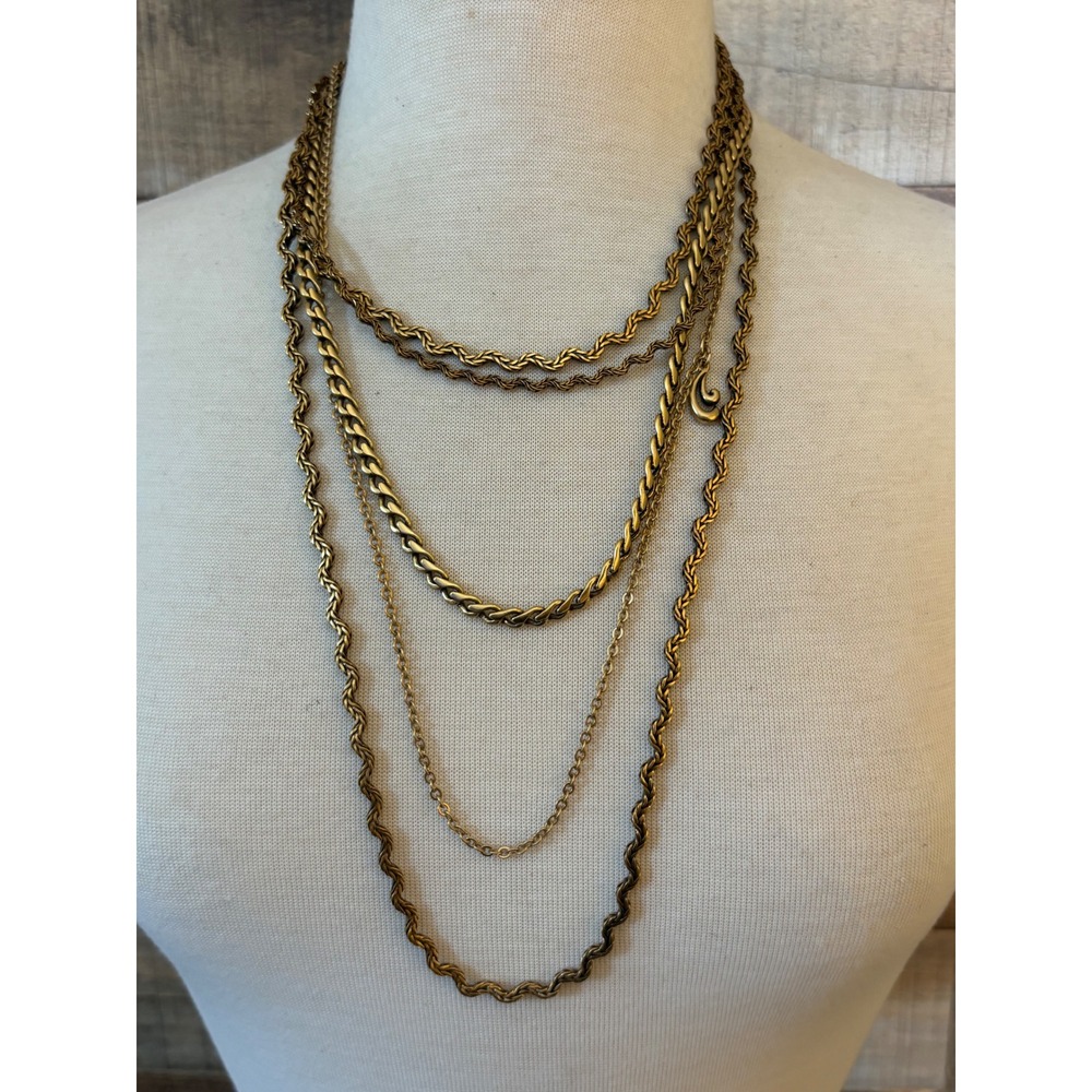 Chico's Desert Waves Antique Gold Multi-Strand Layered Chain Necklace